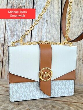 Michael Kors Greenwich Saffiano Leather Block Logo Crossbody Handbag